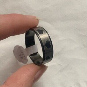 Men’s Stainless Steel Black Silver Heart Ring Size 13.5